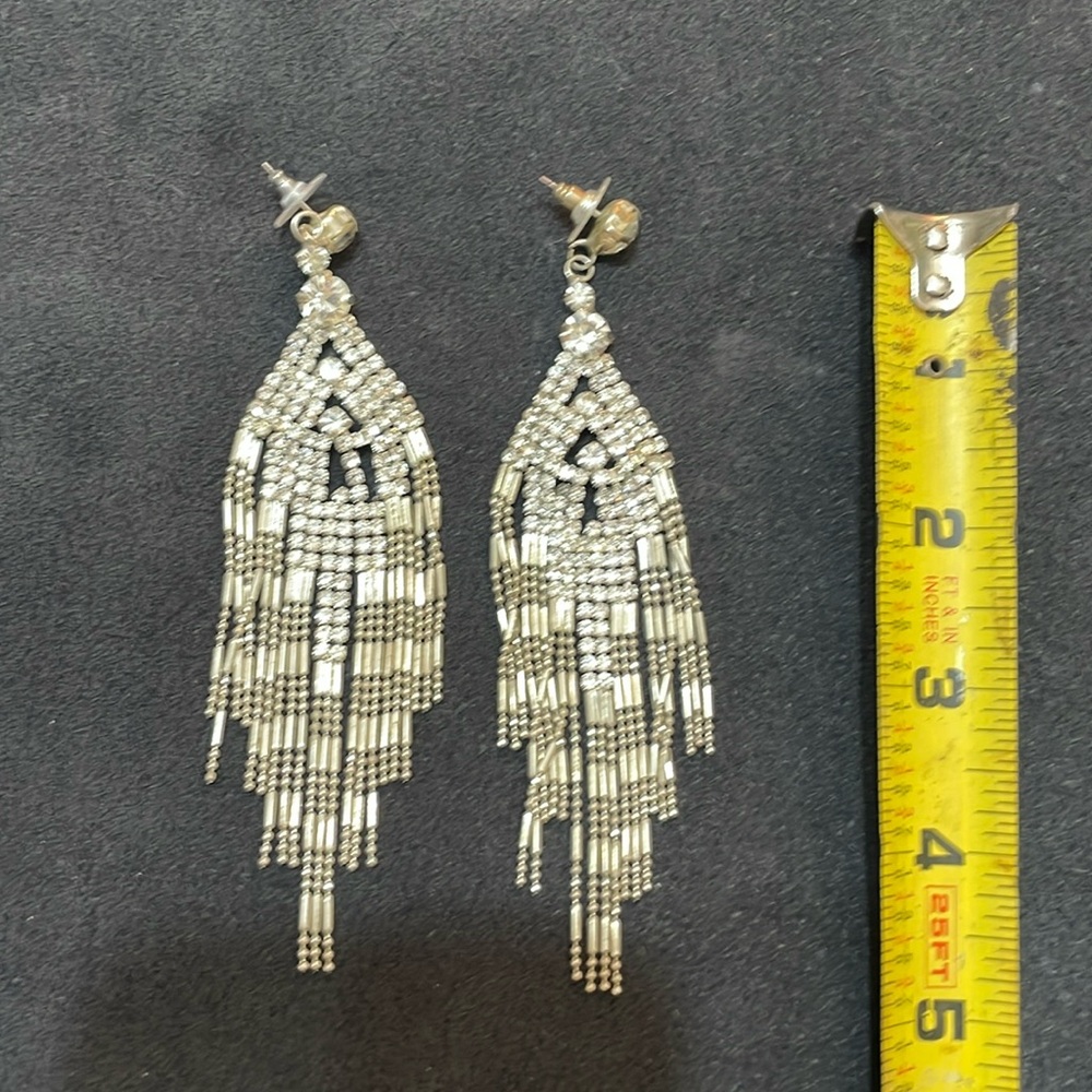 vintage look, rhinestone chandelier fringe statement earrings